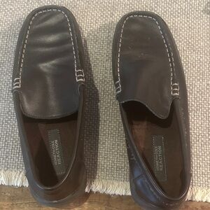 Kenneth Cole Reaction Dark Brown Leather Slip-On Loafers with Contrast Stitching
